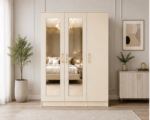 Modern 3 Door Wardrobe with Full-Length Mirror with cream colors wardrobe - Image 3