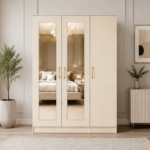 Modern 3 Door Wardrobe with Full-Length Mirror with cream colors wardrobe