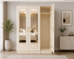 Modern 3 Door Wardrobe with Full-Length Mirror with cream colors wardrobe - Image 4