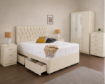 Luxury Cream Color Bedroom Collection - Wardrobe, Chest Drawers & Storage Bed