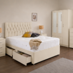 Luxury Cream Color Bedroom Collection - Wardrobe, Chest Drawers & Storage Bed