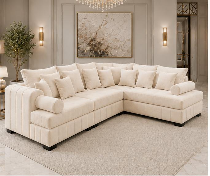 cream_luxury_angle_1_front_left Lilly 5 Seater Corner Sofa – Lilly Premium Lounge Sofa - Lilly 5 Seater Sofa - Image 1