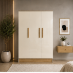 Stylish 3 Door Wardrobe with Hanging Space and Shelves - Premium 3 Door Wooden Wardrobe