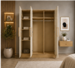 Stylish 3 Door Wardrobe with Hanging Space and Shelves - Premium 3 Door Wooden Wardrobe - Image 4