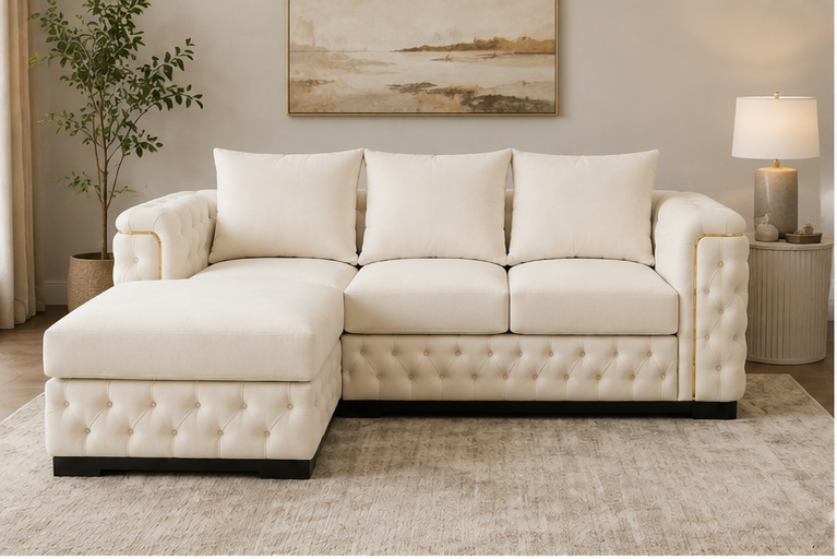 cream_sofa_view_1 Luxury Living Chesterfield Corner Sofa - Modern Chesterfield Corner Sofa - Chesterfield 4-Seater - Image 1