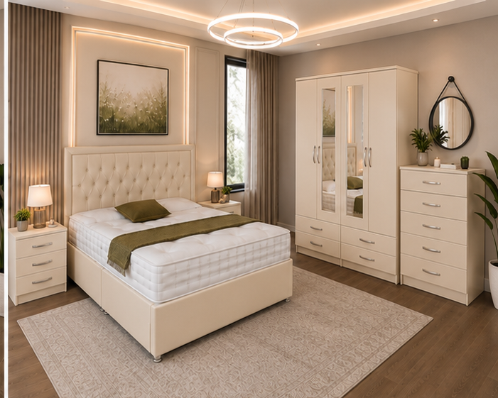 cream_top_right Premium Luxury Bedroom Collection – Bed, 4 Door Wardrobe & Drawers - Image 1