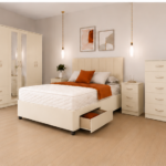 Contemporary King Size Bedroom Bundle – Storage Bed Frame – 6 Door Wardrobe – Chest of 5 Drawers – 2 Side Cabinets