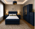 Luxury Dark Blue Bedroom Set – 4 Door Wardrobe, Bedside Tables & Chest of Drawers - Image 5
