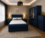 Luxury Dark Blue Bedroom Set – 4 Door Wardrobe, Bedside Tables & Chest of Drawers - Image 3