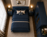 Luxury blue Bedroom Furniture Set with 4 Door Mirrored Wardrobe - Image 4