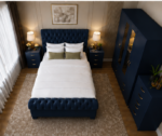Luxury Dark Blue Bedroom Set – 4 Door Wardrobe, Bedside Tables & Chest of Drawers - Image 4