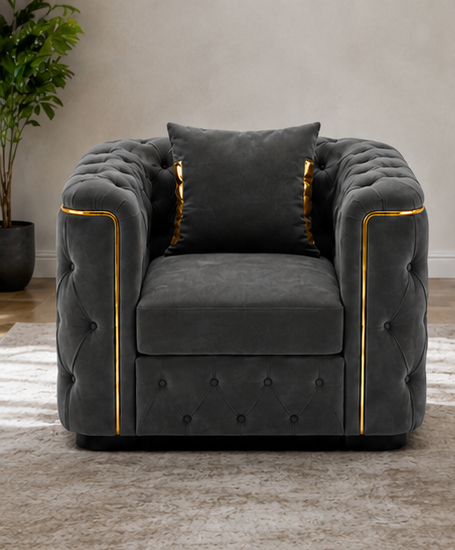 dark_front_view Chesterfield Accent Chair - Bold Sophistication, Unmatched Comfort - One Seater Sofa - Image 1