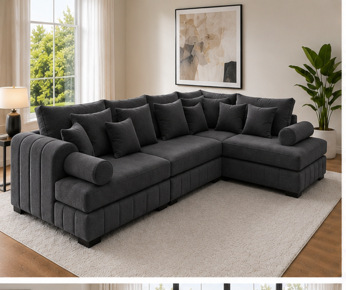 dark_grey_front_left Lilly L Shape Sofa - Lilly 4 seater sofa - Lilly Luxury Corner Sofa - Image 1