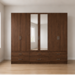 Large Capacity walnut 6 Door Wardrobe with dual Mirror 6 Drawers - Premium Storage 6 Door Wardrobe with 6 Drawers & 2 Mirrors