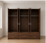 Large Capacity walnut 6 Door Wardrobe with dual Mirror 6 Drawers - Premium Storage 6 Door Wardrobe with 6 Drawers & 2 Mirrors - Image 3