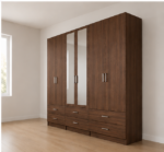 Large Capacity walnut 6 Door Wardrobe with dual Mirror 6 Drawers - Premium Storage 6 Door Wardrobe with 6 Drawers & 2 Mirrors - Image 2