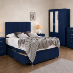 Unique Blue Color Bedroom Furniture Package | Mirror Wardrobe & Storage Bed Set