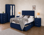 Unique Blue Color Bedroom Furniture Package | Mirror Wardrobe & Storage Bed Set - Image 4