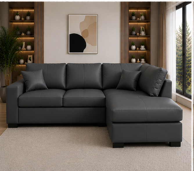 darkgray_front_view Luxury 4 Seater Corner Sofa - Dylan Modern Living Sofa – Dylan Elegant Corner Sofa - Image 1