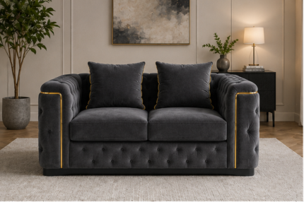 Midnight Velvet Tufted Loveseat - Onyx Luxe Accent Sofa