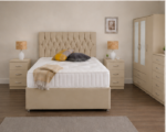 Modern Bedroom Beige Furniture Set - Mirror Wardrobe & Drawer Storage Bed - Image 3