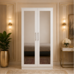 Modern White 2 Door Wardrobe with Dual Full-Length Mirrors - Elegant Double Door Wardrobe with Storage Drawers - Image 4