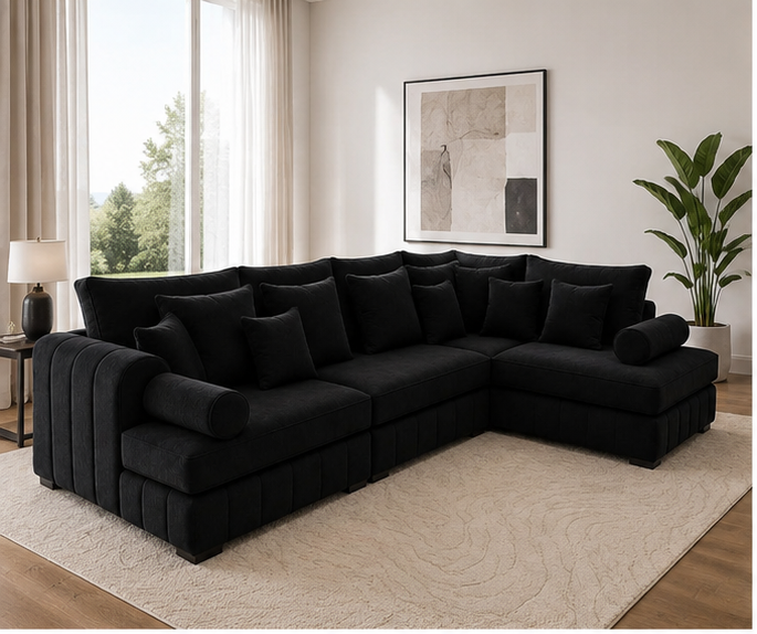 front_left_view Lilly Luxury L-Shape Corner Sofa with Plush Cushions – Modern Modular Sectional Couch - Image 1