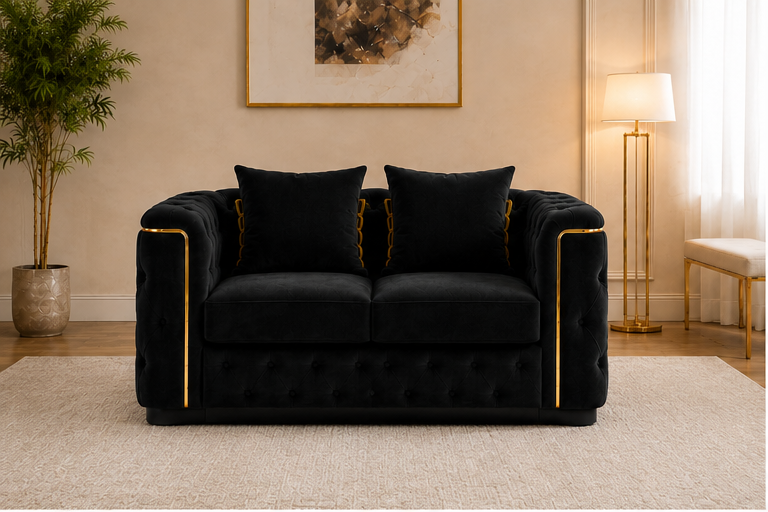 front_sofa Noir Prestige Accent Sofa - Obsidian Luxe Velvet Loveseat - Image 1