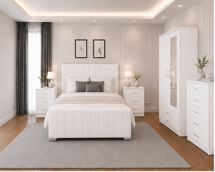 front_view (1) Complete Bedroom Furniture Package – Bed, Wardrobe & Drawers - Image 1