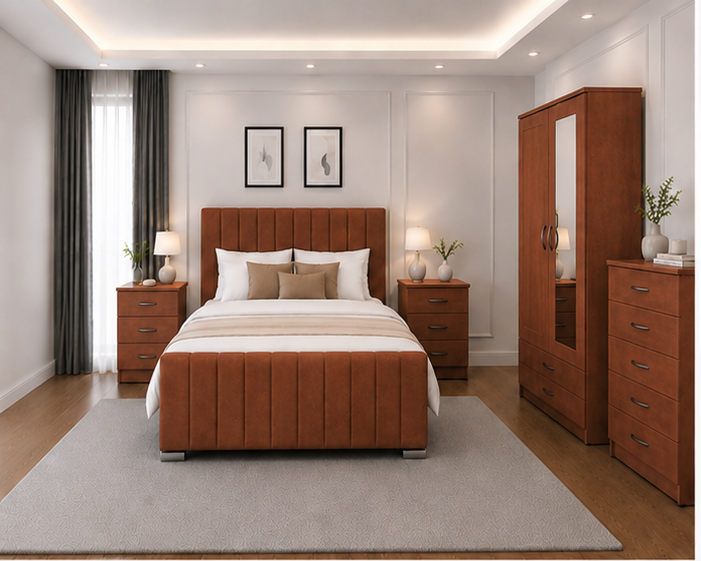 front_view Elegant Modern Bedroom Suite with Upholstered Bed Frame - Image 1
