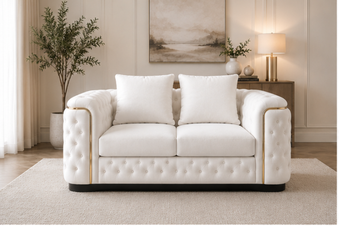 Ivory Majesty Tufted Sofa - Arctic Pearl Luxury Loveseat