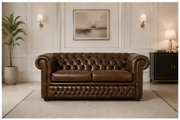 Premium Chesterfield Two-Seater Sofa with Rolled Back Arms