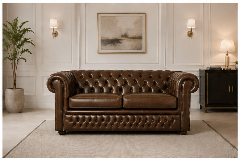 front_view (2) Premium Chesterfield Two-Seater Sofa - Classic Chesterfield Leather Couch - Image 1
