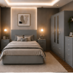 Grey 4 Door Bedroom Furniture Set with Chest of Drawers & Bedside Tables
