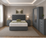 Premium Bedroom Furniture Collection – Double Bed, 2 Bedside Tables, 4 Door Wardrobe with Mirrors