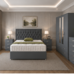 Premium Bedroom Furniture Collection – Double Bed, 2 Bedside Tables, 4 Door Wardrobe with Mirrors