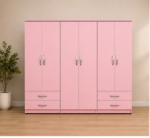 Family Size Six Door Pink Wardrobe - Deluxe 6 Door Wardrobe with 4 Spacious Drawers