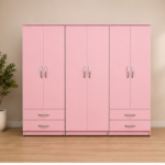 Family Size Six Door Pink Wardrobe - Deluxe 6 Door Wardrobe with 4 Spacious Drawers