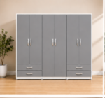 Deluxe 6 Door Wardrobe with 4 Drawers - Wooden 6 Door Storage Wardrobe - Image 2