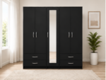 Five Door Wardrobe with Full-Length Mirror - Wardrobe with Full Mirror & 4 Drawers - Image 2