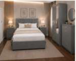 Modern Grey Bedroom Furniture Set - Storage Bed, Bedside Tables, Wardrobe & Bedside Tables - Image 3