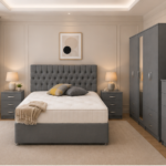 Luxury Complete Bedroom Furniture Set with Wardrobe, Bedside Tables & Chest of Drawers in grey colors