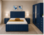 Complete Blue Bedroom Furniture Set | Double Bed, Side Tables & 5 Door Wardrobe - Image 3