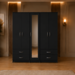 Modern  Black 5 Door Wardrobe with Elegant Mirror Door & Extra Storage Drawers