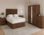 Complete Family Bedroom Package – Walnut Color Bed, Chest Of Drawers, Wardrobe - Image 2