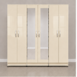 6 Door Full Mirror Cream Gloss Wardrobe - Grand Storage 6 Door Wardrobe - Image 2