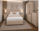 Complete Beige Bedroom Furniture Collection - Bed, Wardrobe, Chest of Drawers  & Side Tables - Image 3