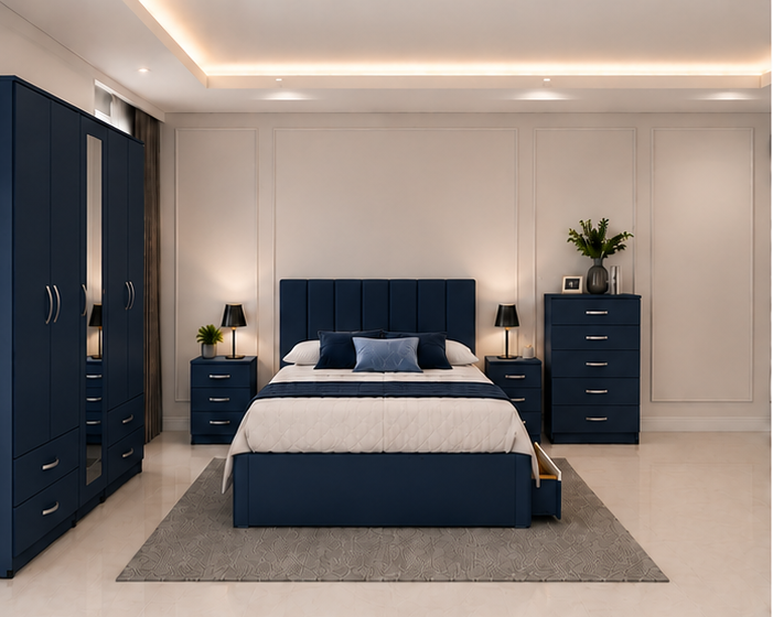 Designer Bedroom Furniture Set with 5 Door Wardrobe and Coordinated Storage