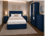 Premium Blue Bedroom Set - Storage Bed with Wardrobe, Chest of Drawers & Nightstands - Image 3