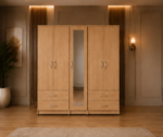 Modern 5 Door Wardrobe with 1 Long Mirror & 4 Drawers - Elegant 5 Door Wardrobe with Full-Length Mirror